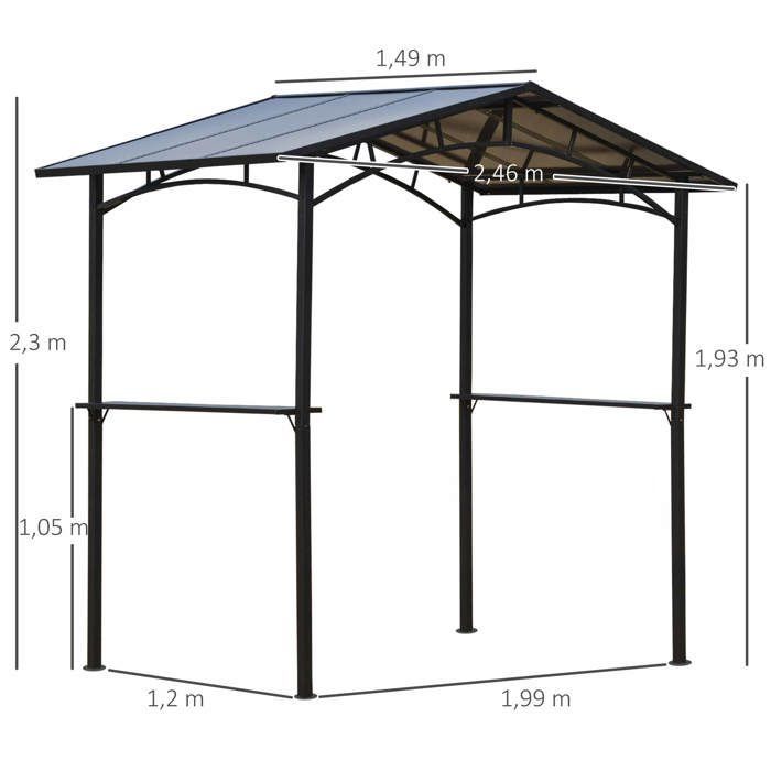 Outsunny - Barbecueoverkapping - Metaal - 246x149x230cm - Zwart