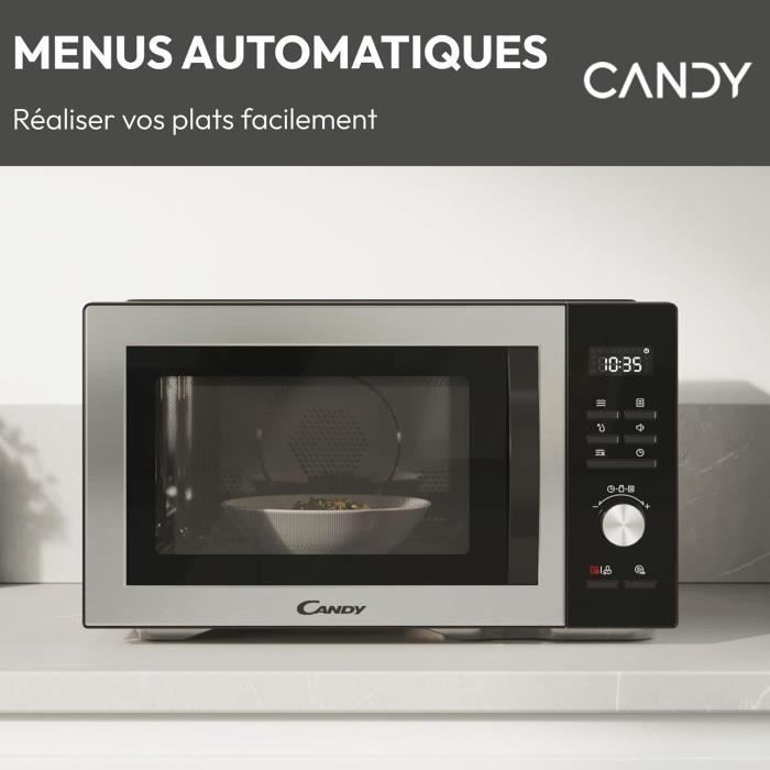 Horno microondas Candy Essenza CMWA32EDLB de 1000 W y 32 L, digital, con función de descongelación y autolimpieza, cavidad de acero inoxidable y plato giratorio.