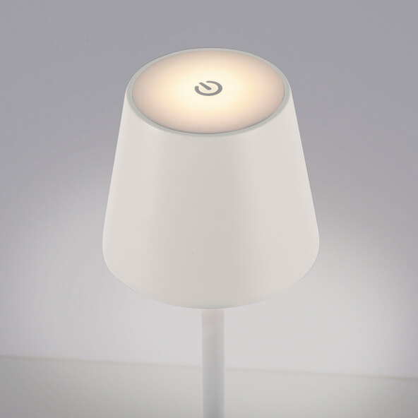 Lampă de podea Buria LED cu baterii, albă