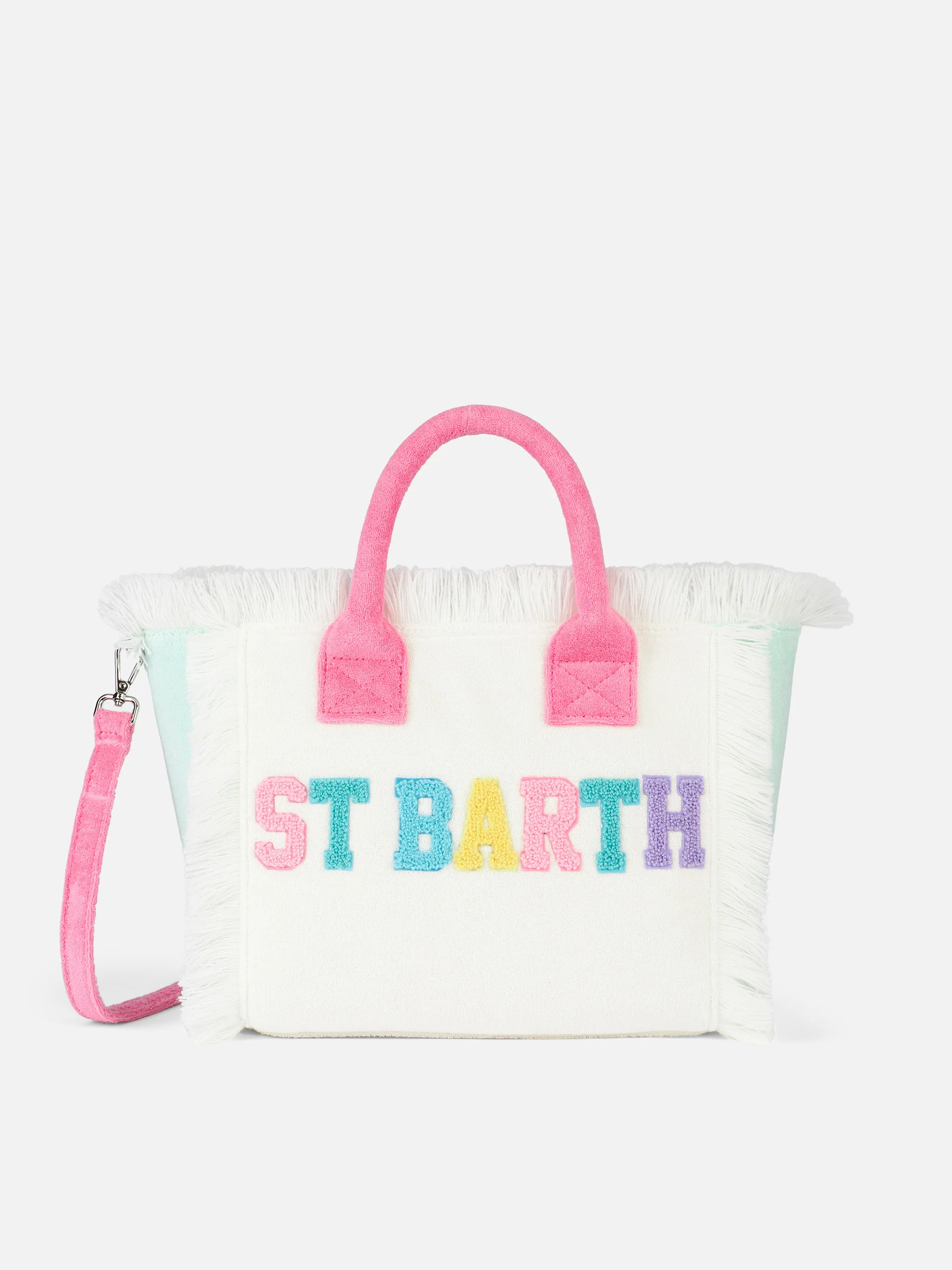 Colette Sponge Handtas Wit | Meerkleurig Patch Logo | Ritssluiting en Binnenvak | Afneembare Schouderband | Meerkleurige Badstof Patch | MC2 Saint Barth