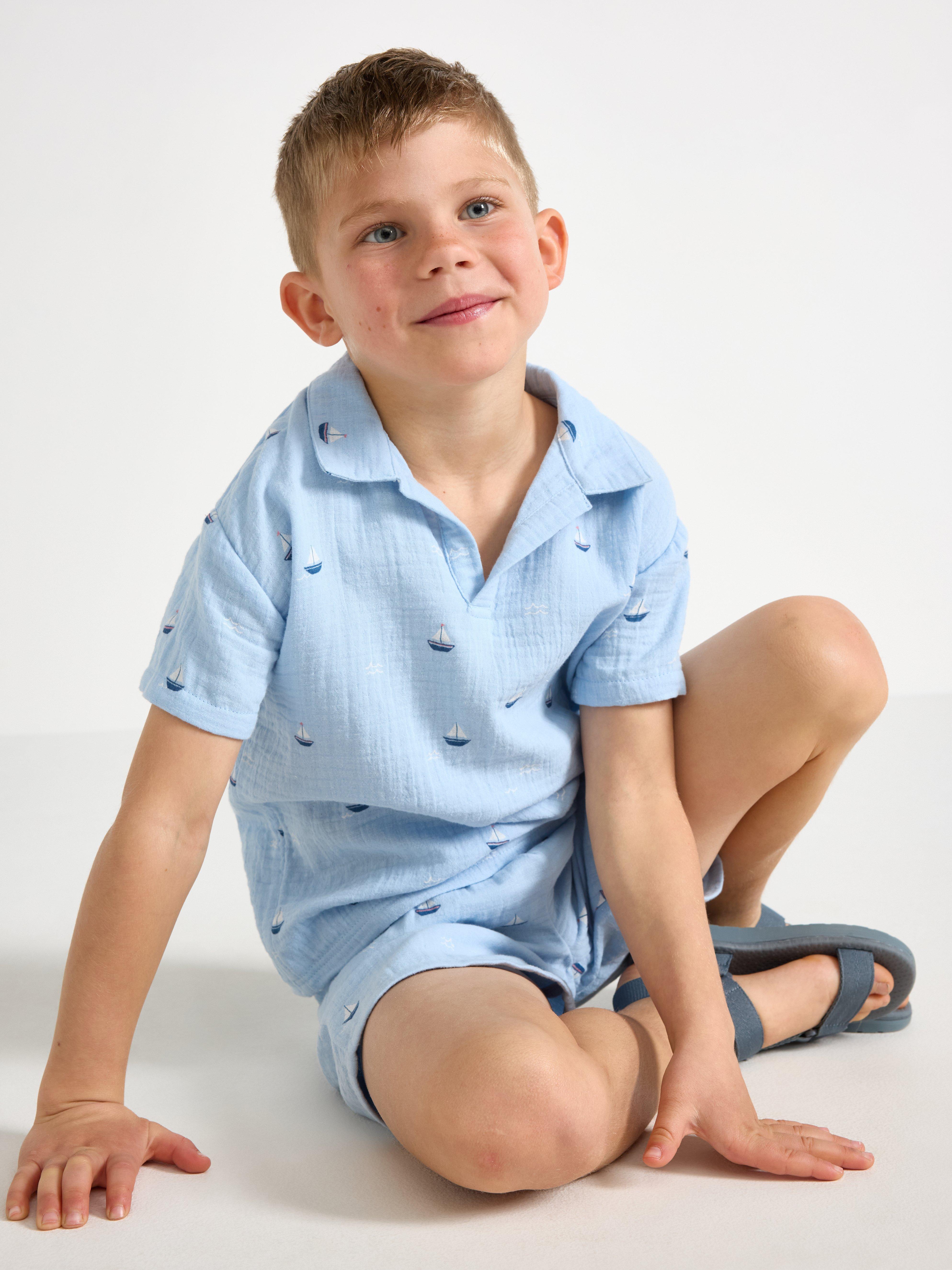 Camicia in tessuto di cotone azzurro chiaro