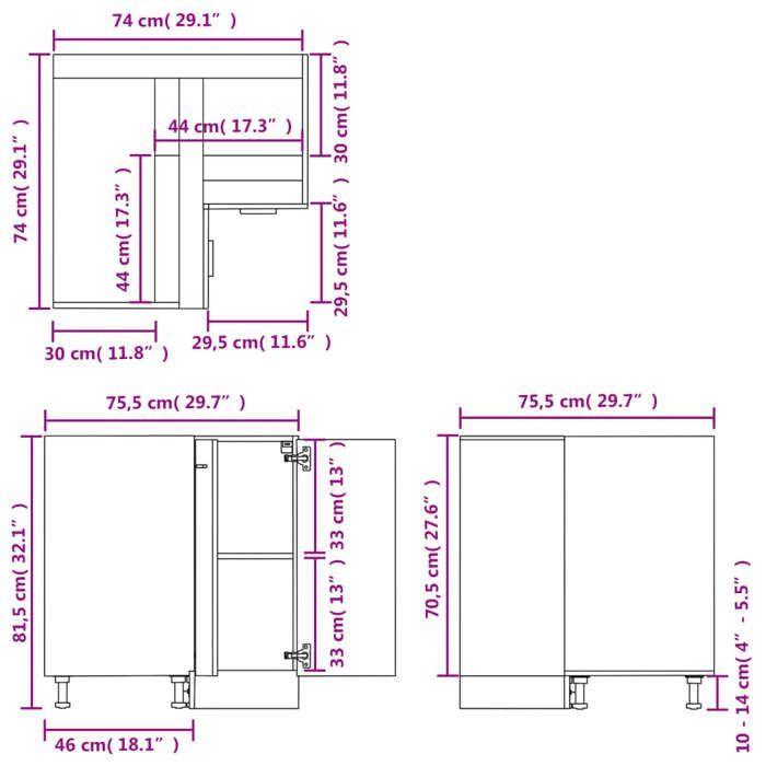 vidaXL Mueble esquinero Lyon, 75,5 x 75,5 x 81,5 cm, madera de ingeniería, blanco, almacenamiento para baño y cocina, debajo del mueble 802489