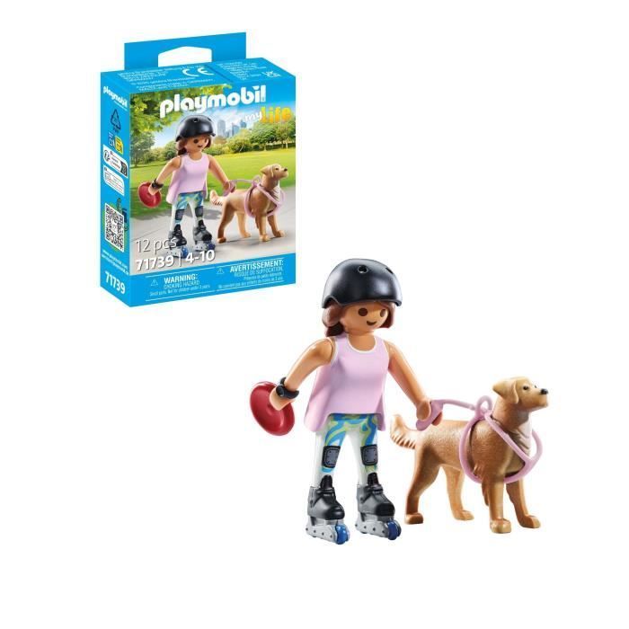 PLAYMOBIL 71739 Girl on roller skates with Retriever, My Life, 12 pieces, Ages 4+