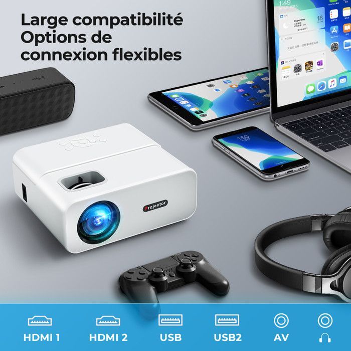 Mini projetor compatível com 4K, Full HD 1080p, Wi-Fi 5G+2.4G e Bluetooth para iOS/Android/TV Stick/PS5.