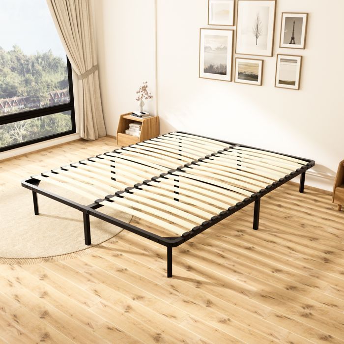 TUNCCO  Sommier 160x200cm ，avec 9 Pieds,  2 * 18 Lattes, Résistant, Montage Rapide et Facile,   Hauteur sous Le Lit : 29cm