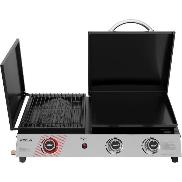 Barbacoa de gas 3 en 1 - ROYAL GOURMET - Modelo portátil - 8,5 kW de potencia - Negra - Multifuncional