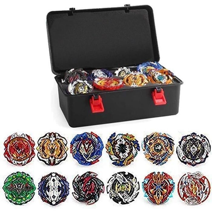 12 nuove trottole con 2 lanciatori turbo Burst, gioco Arena, Gyro Pocket Box Pro (nero) - Regalo per bambini