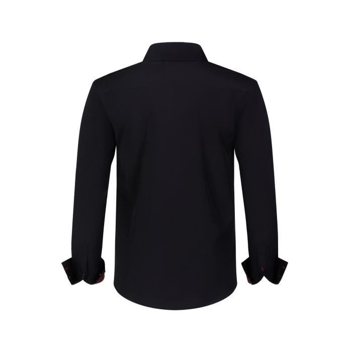 Camisa de vestir de manga larga para hombre, corte clásico, con tejido elástico en contraste - Talla europea - Negra