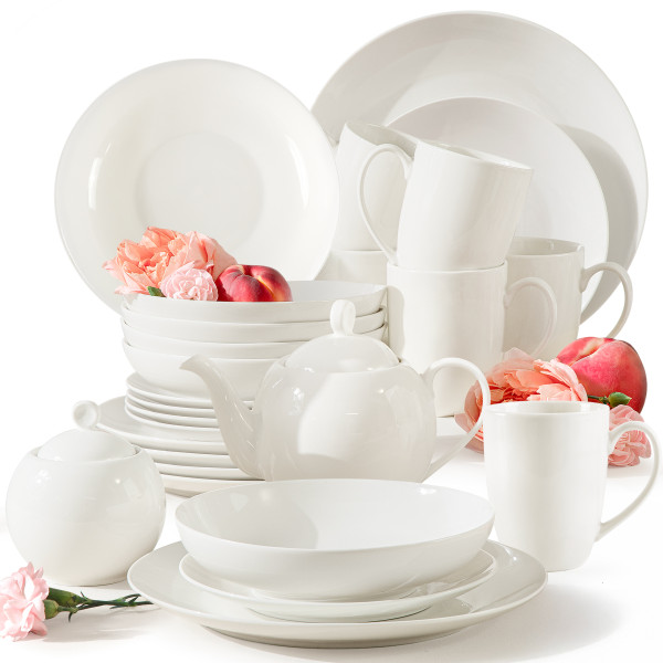 KONSIMO AD BELLA Ecru zestaw obiadowo-herbaciany 6 os. (26 el.) porcelana