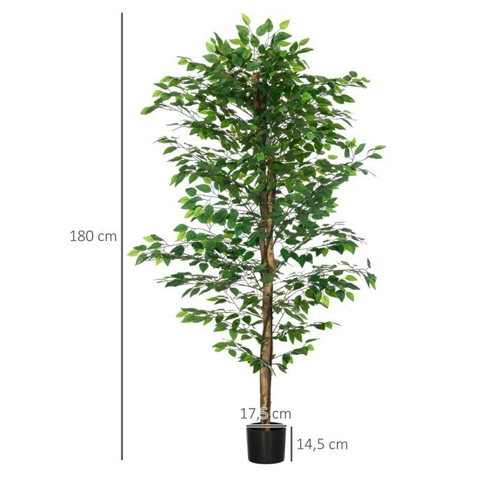 Conjunto de 2 plantas artificiales - ficus, 1,80 m de altura - tronco, ramas, enredaderas, líquenes y hojas realistas, maceta incluida, verde