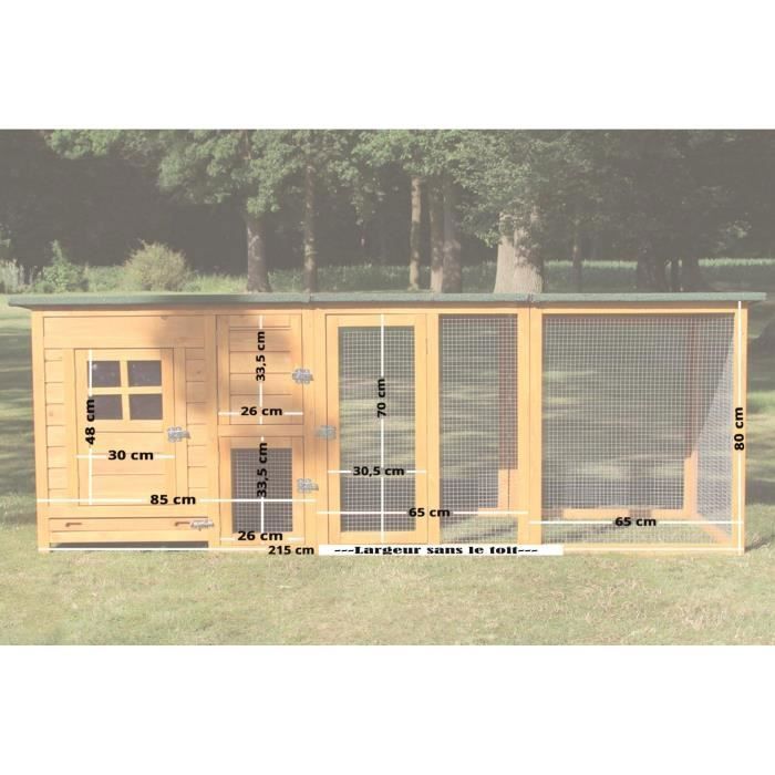Poulailler en bois pour jardin extérieur - FLEXI - Modèle 149 - 2 perchoirs - Nichoir - 215×70×65cm
