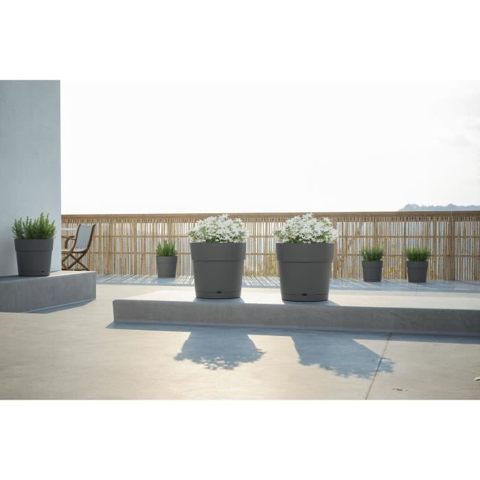 ARTEVASI CAPRI LARGE Vaso rotondo - Plastica - Serbatoio d'acqua - Diametro 30 cm - Grigio chiaro - L 29,5 x P 29,5 x H 28,2 cm