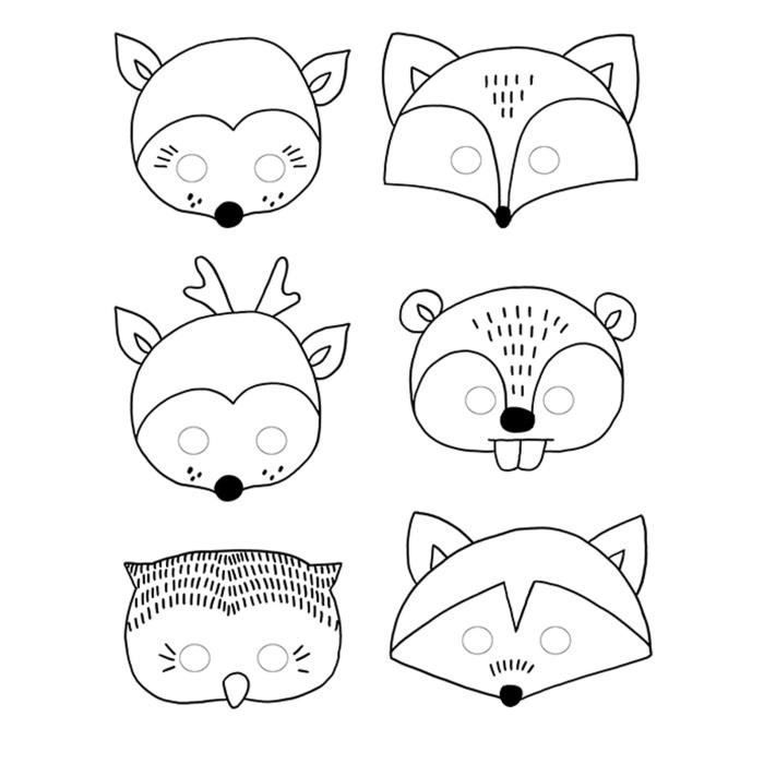 Coloring Masks - Forest - Set of 6 - Animals: fox, deer, owl, raccoon, beaver