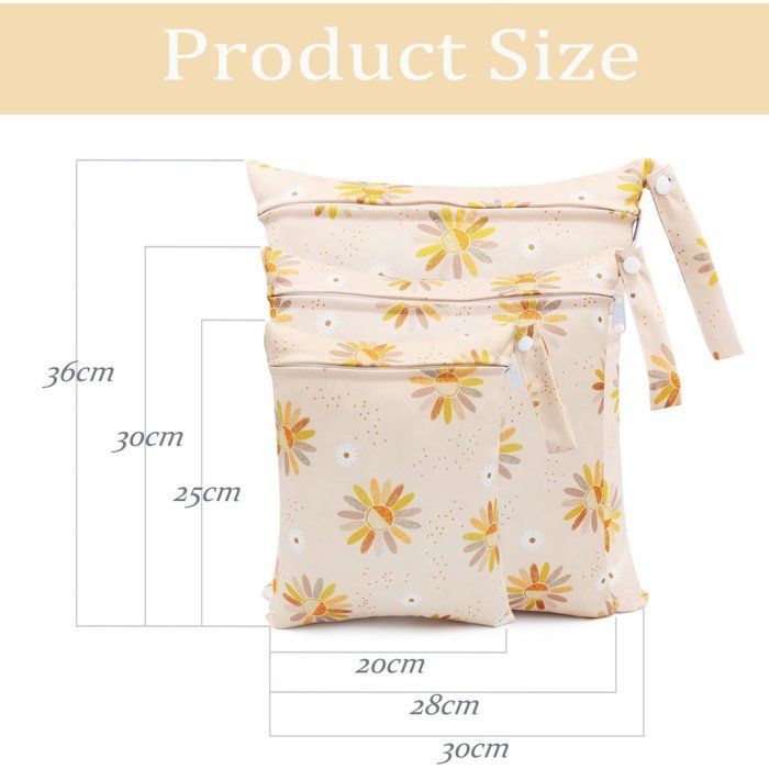 Juego de 3 bolsas impermeables para pañales, con estampado floral amarillo.