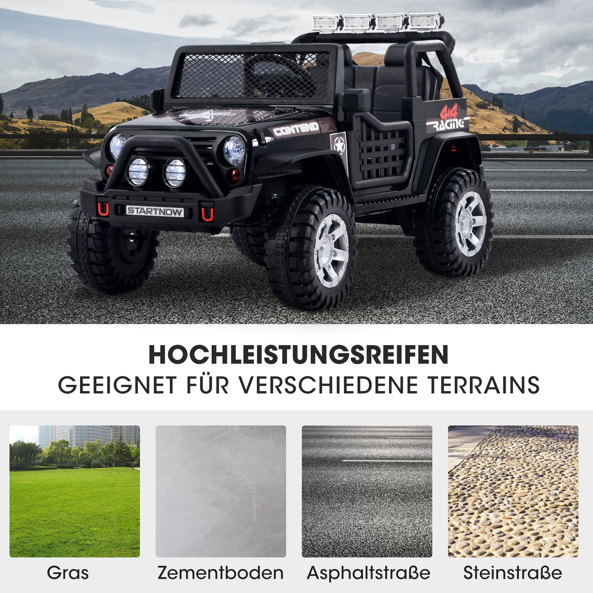Merax elektrische kinderauto, draagvermogen 50 kg, met 2 zitplaatsen, elektrische auto met USB, AUX en Bluetooth inclusief afstandsbediening