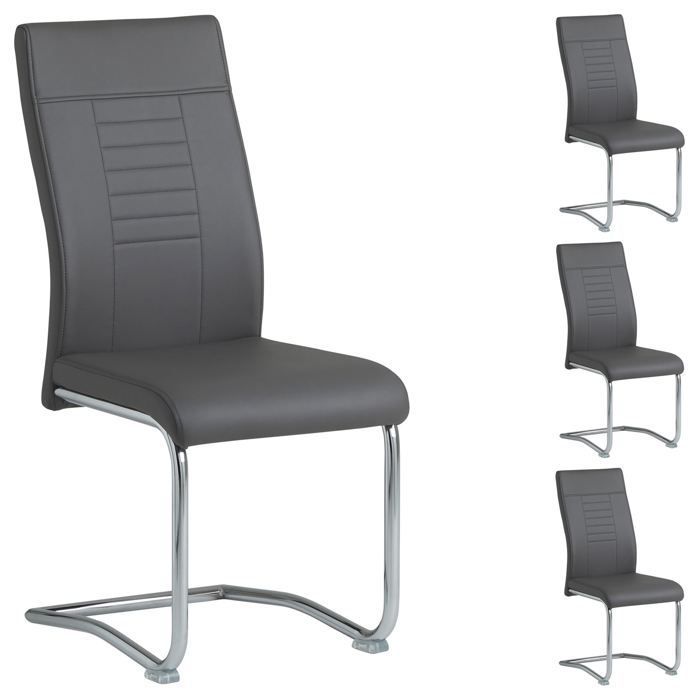 Lot de 4 chaises de salle à manger ou cuisine LOANO, Chaise cantilever avec assise rembourrée et piètement en métal, Gris foncé
