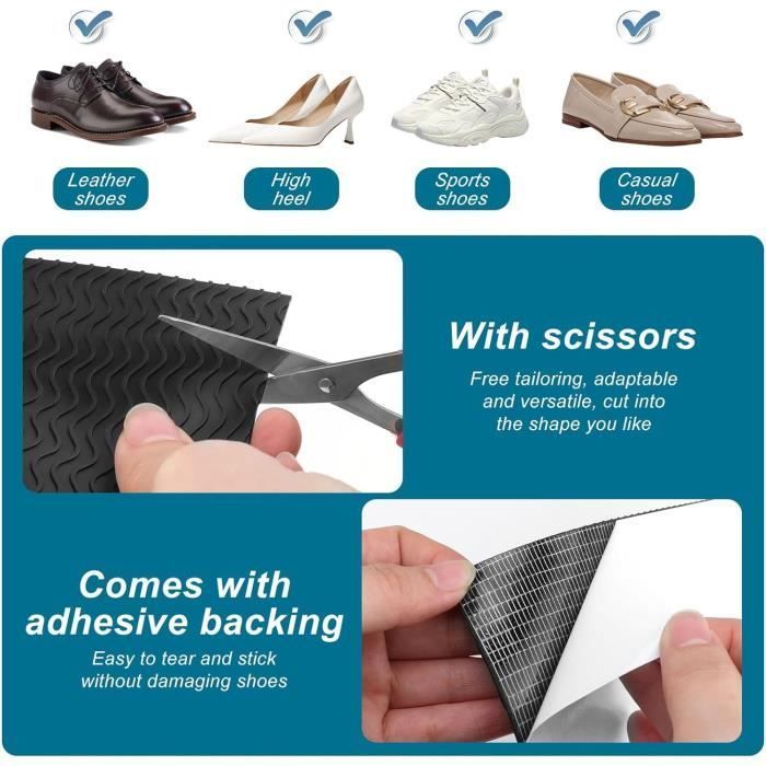 Plantilla antideslizante de 15 × 10 cm, juego de 6 plantillas de reparación de goma, con herramienta de corte, protección para la suela de las zapatillas.