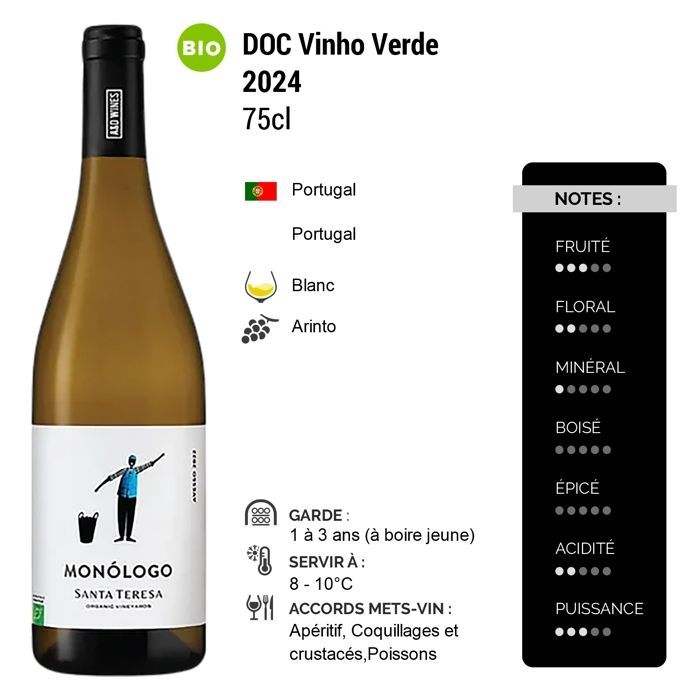 Quinta Santa Teresa Vinho Verde Monólogo Avesso P67 2024 - Vin Blanc du Portugal (6x75cl) BIO.