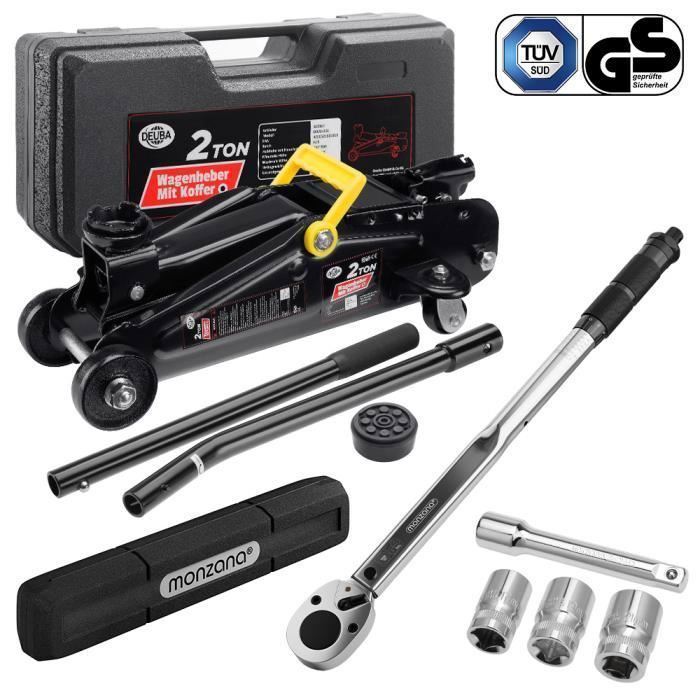 Gato hidráulico para coches/vehículos de 2 toneladas, altura de elevación de 135 a 330 mm - llave dinamométrica