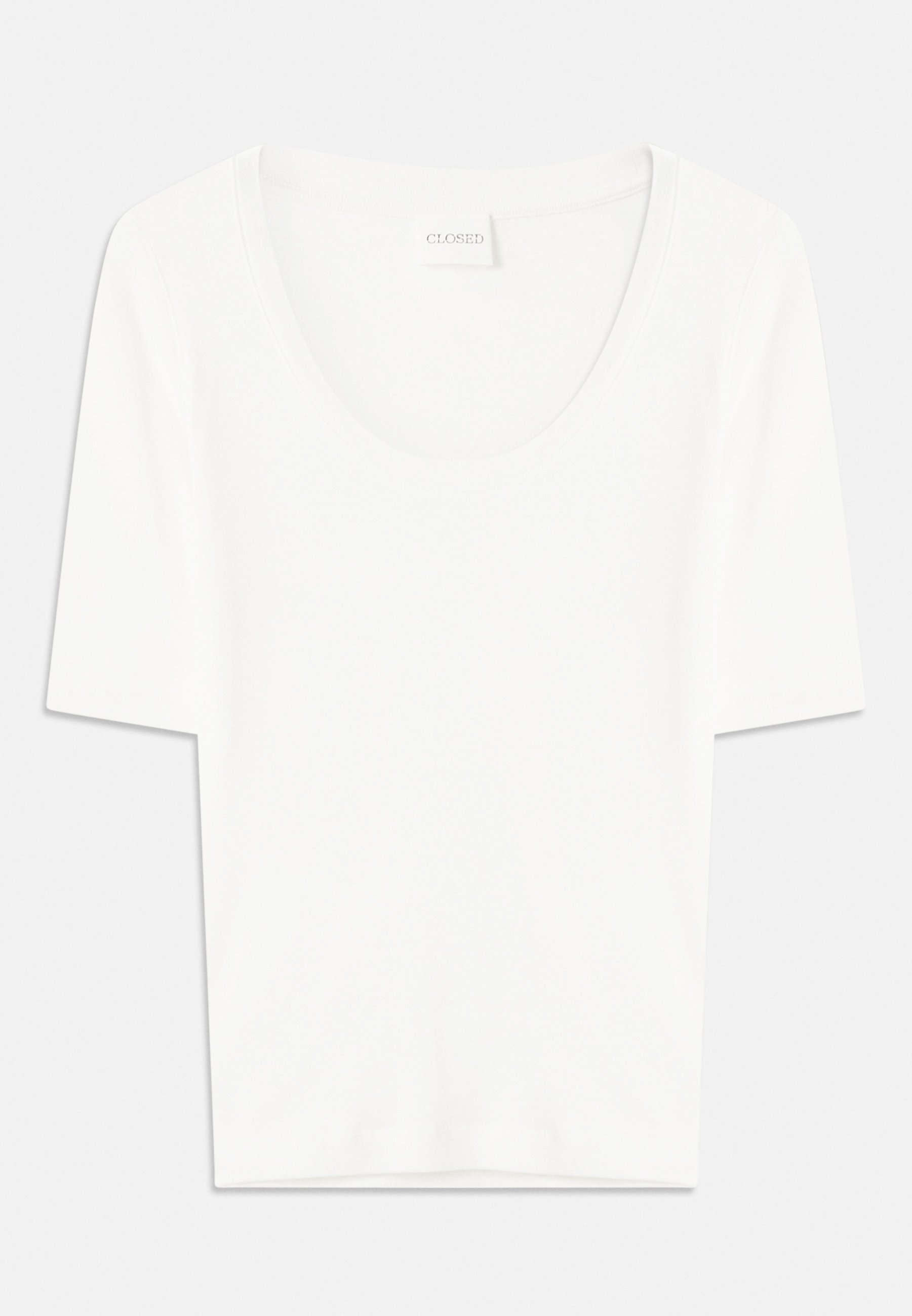 T-shirt basic a maniche corte con scollo ampio e chiusura a zip - avorio