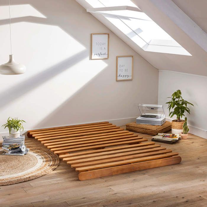 Structure futon 160x200 cm en bois massif naturel - Bois naturel - Terre de Nuit