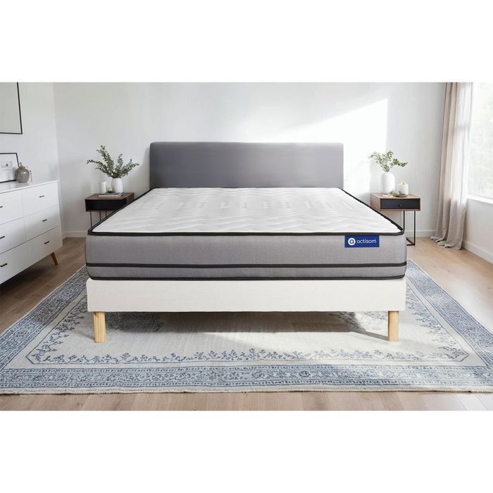 Conjunto de colchón y base de cama de 160x200 cm - Base de cama blanca (requiere montaje) - Actilatex Night