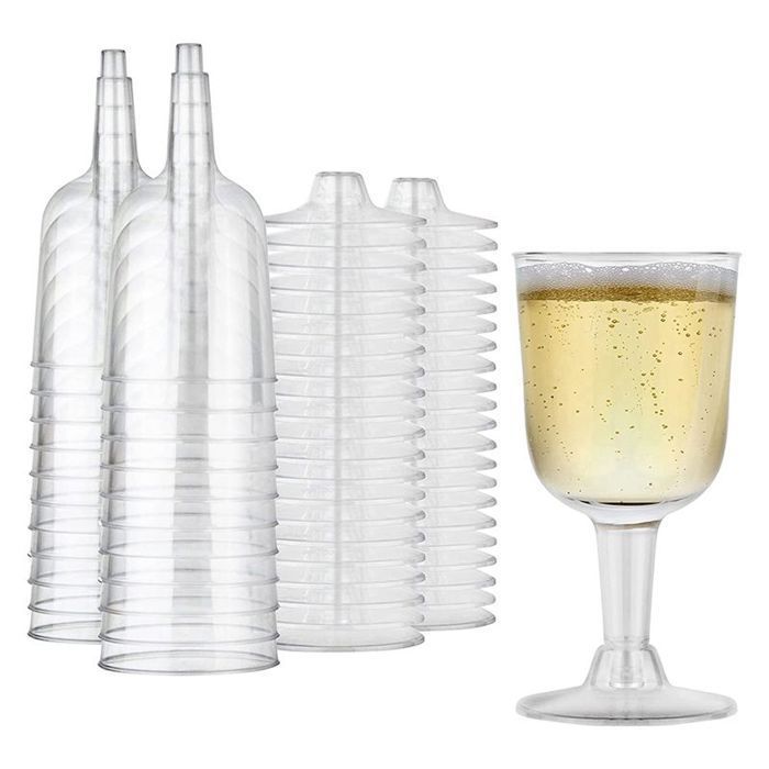 60 copas de vino de plástico transparente reciclables - Vasos irrompibles - Vasos desechables y reutilizables