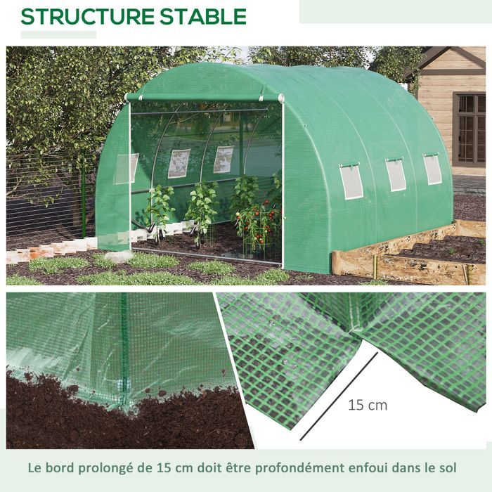 Invernadero tipo túnel Outsunny de 9 m² - con puerta enrollable y 6 ventanas de malla - fabricado en acero y PE - 3 x 3 x 2 m - verde