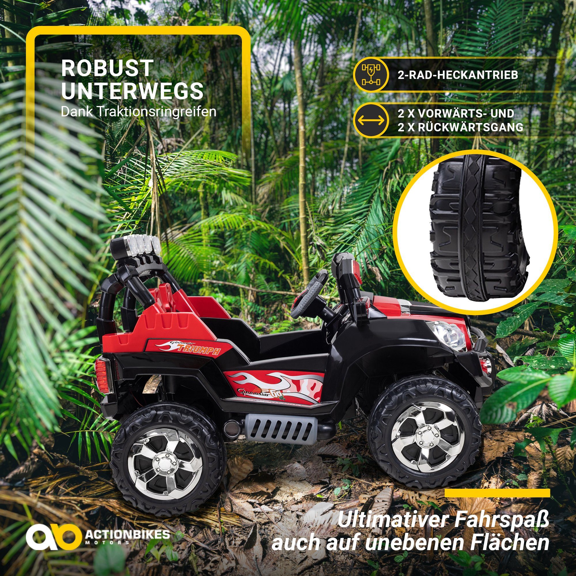 Actionbikes Motors elektrisches Kinderauto Jeep 801 mit Fernbedienung, Tragkraft 40 kg, (2-teilig), Offroad-Spielzeug für Kinder ab 3 Jahren – mit automatischer Bremse