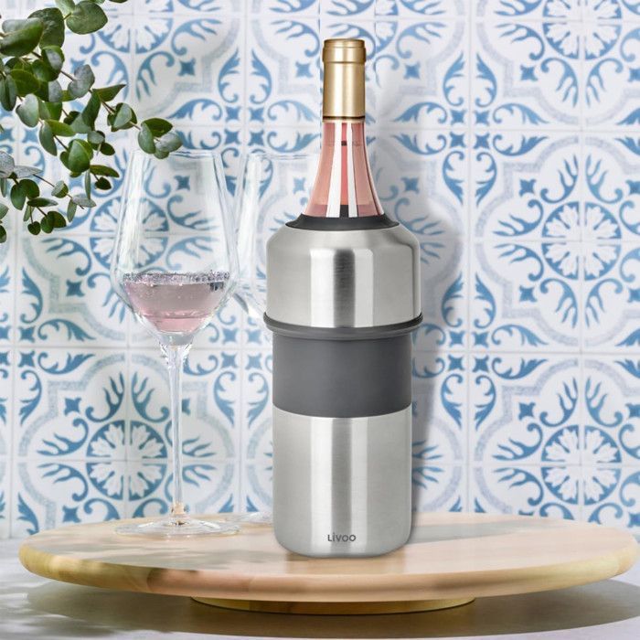 Enfriador de botellas - LIVOO - GS158 - Botellas de vino y champán - Acero inoxidable - Ø 11,5 x 23,5 cm - Doble pared