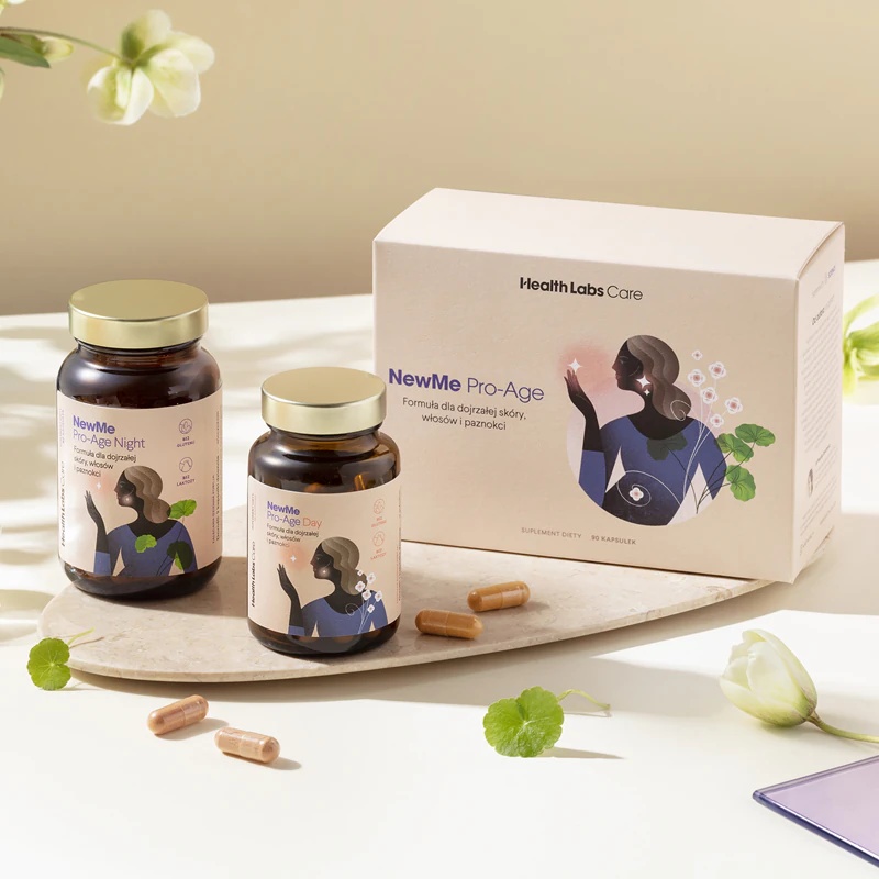 Kapsule prehranskega dopolnila Health Labs Care NewMe Pro-Age za lepe lase, kožo in nohte