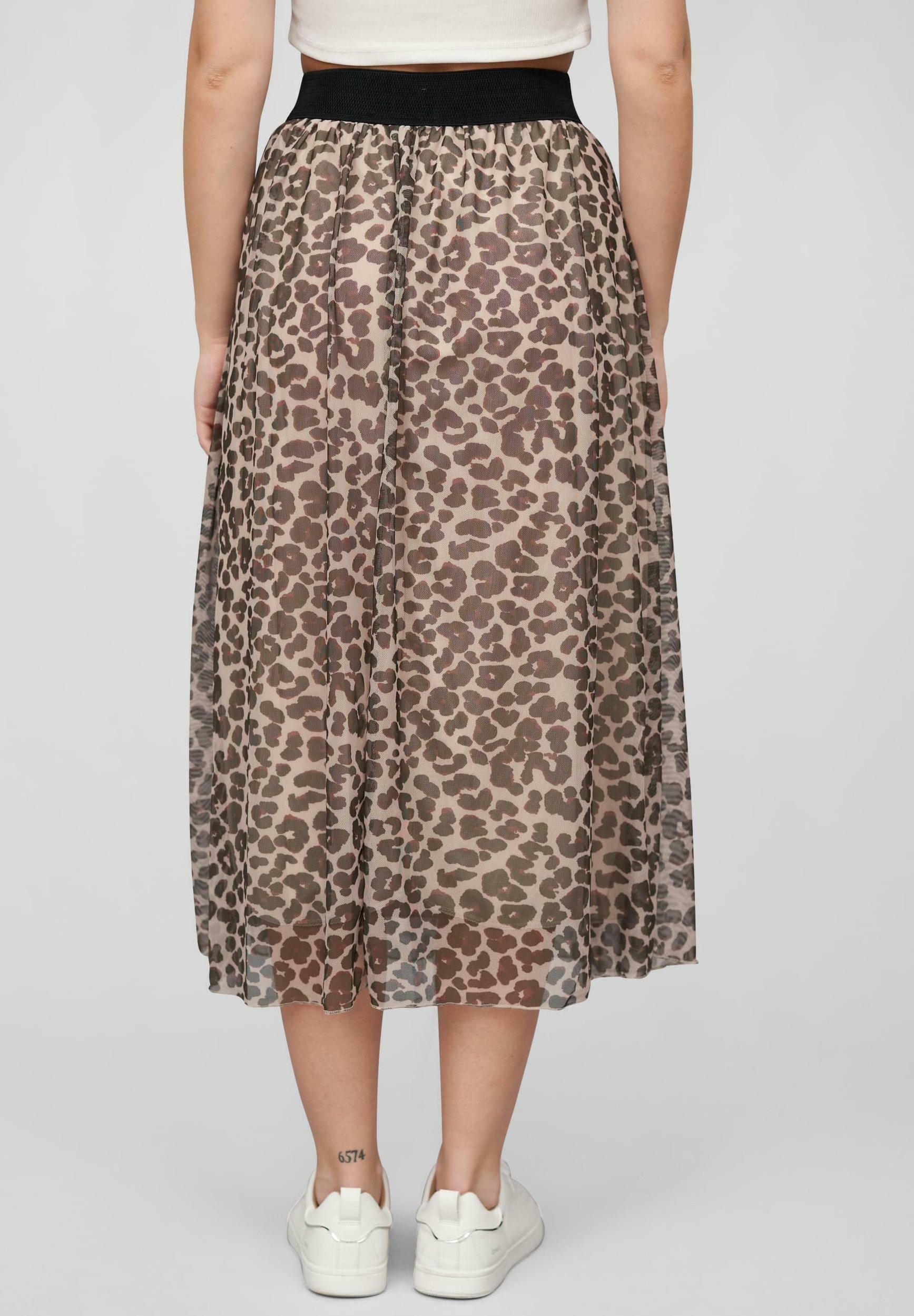 Cloud 5ive LONGFORM MIT LEOPRINT UND GUMMIBAND - A-lijn rok - beige
