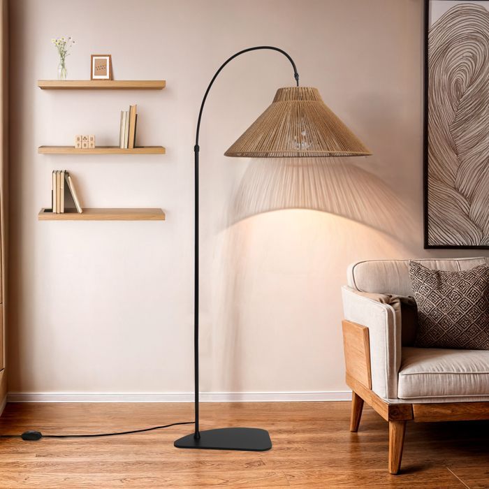 Lampada da terra per esterni Montreal in metallo naturale e corda