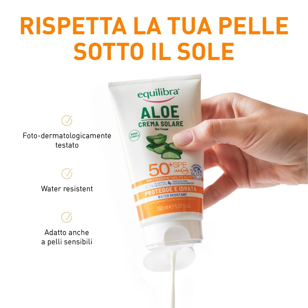 EQUILIBRA Protetor Solar Equilibra Aloe FPS 50+ 150 ml Alta proteção solar