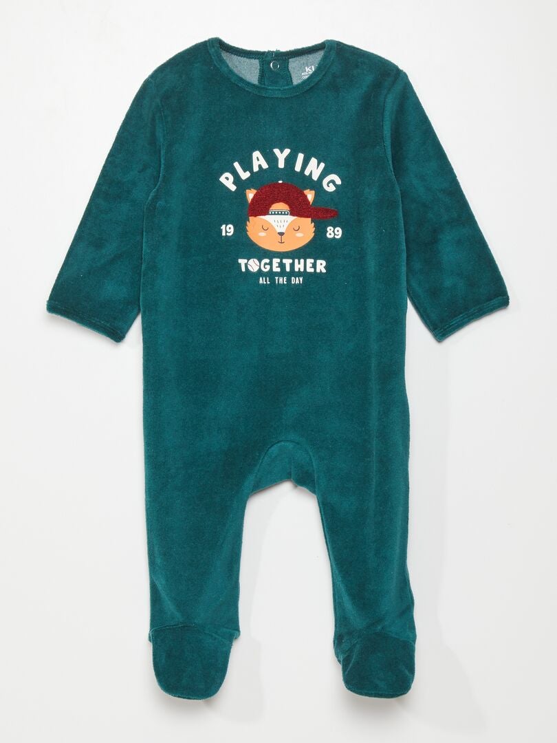 Fluwelen Onesie - Groen/Vossen