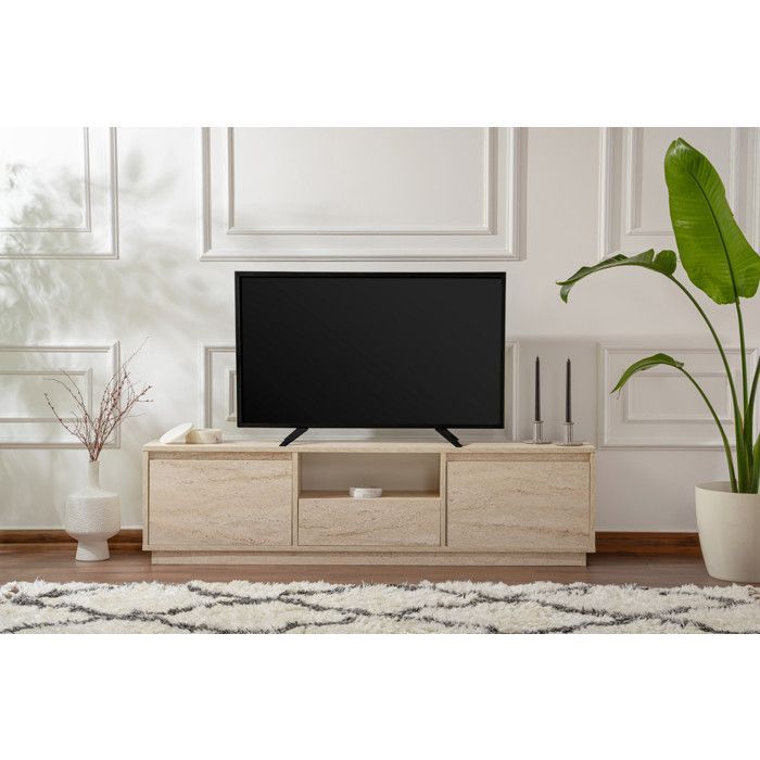 Mobile porta TV in legno Vanguard - 160 x 29 x 42 cm - Travertino