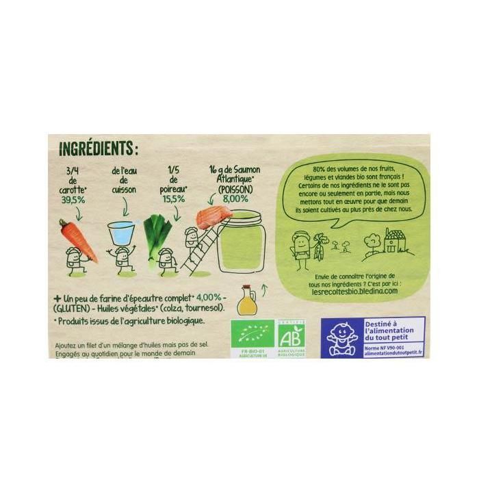 Blédina Les Récoltes Engagées Karotten, Lauch, Dinkel und Wildlachs ab 6 Monaten 2 Gläser