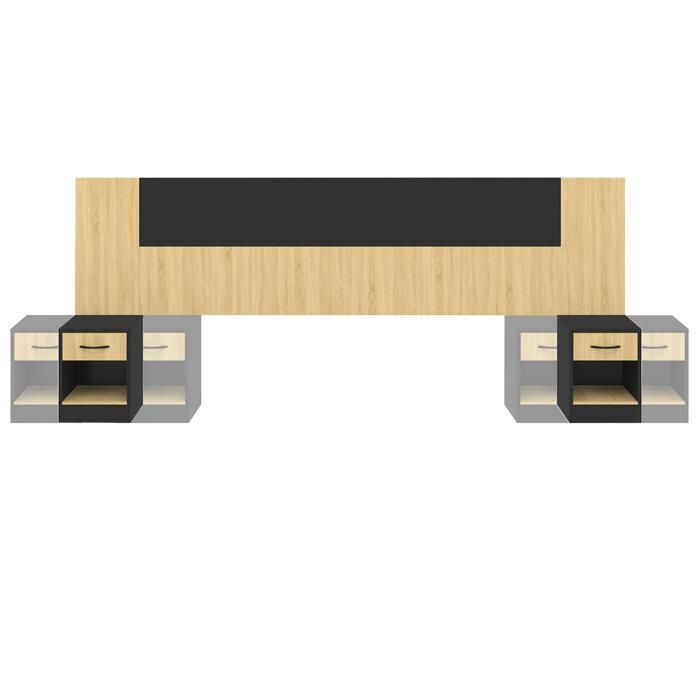 IDMARKET Tête de lit sur pied avec chevets modulables SAPA pour lit 140, 160 ou 180 cm bois et noir