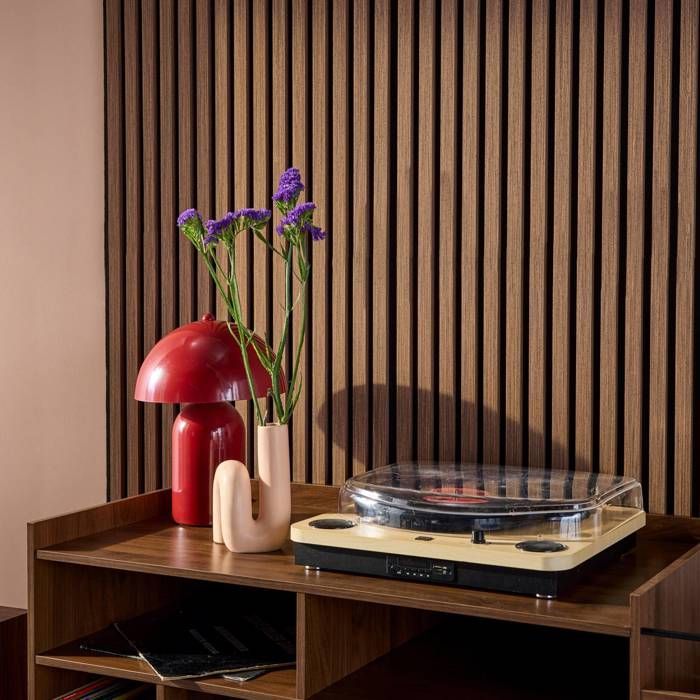 Set van 4 decoratieve akoestische wandpanelen van vilt en walnootkleurig MDF, 60x120cm - Kyoto