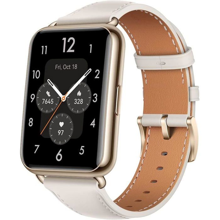 Montre Connectée HUAWEI Watch Fit 2 Bracelet Cuir Blanc Écran FullView