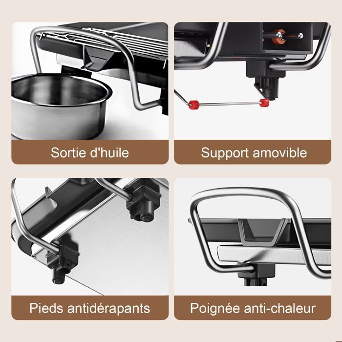 Plancha électrique 1350W,  Revêtement Antiadhésif, Surface mixte, Thermostat réglable - 48*28cm