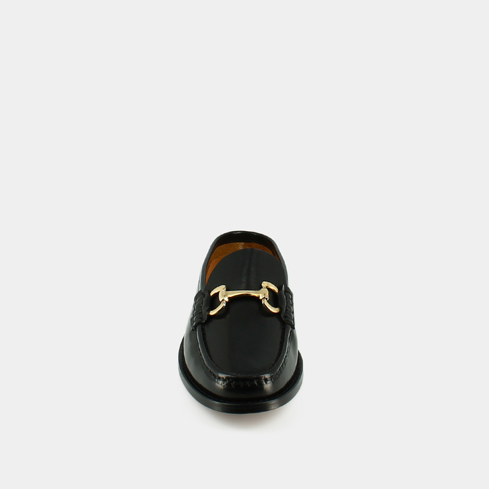 Mocassins à mors dorés  en cuir glacé noir