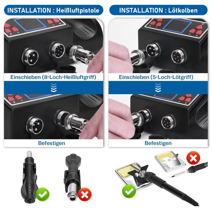 2-in-1 Lötstation, Heißluft-Lötkolben, 700 W, 100–480 °C Lötset mit digitaler LED-Anzeige, 5 Spitzen, 3 Pistolendüsen