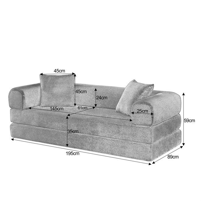 DRIPEX Canapé-lit Pliant 2 EN 1 en velours côtelé Beige,Canapé lit modulable compressible 2 places pour le saon,chambre,L195cm