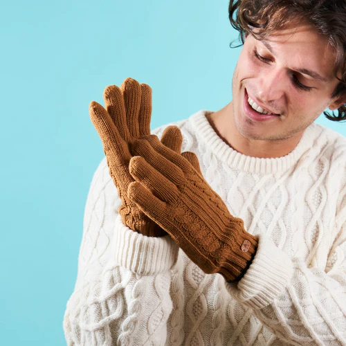 Cabaia Cremefarbene, ginbraune Handschuhe
