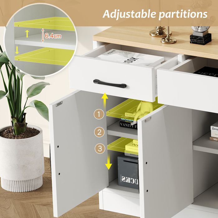 Mueble de almacenamiento de cocina LINKHOO, aparador blanco moderno, armario de madera multifuncional, aparador blanco con decoración 160*37*75cm