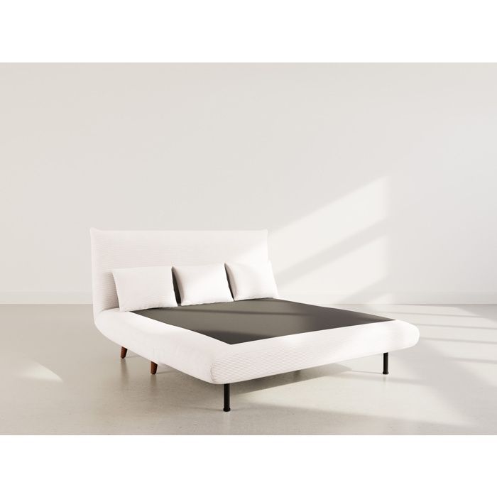 Lumi - Divano letto a 2 posti con meccanismo click-clack in velluto a coste - Beige