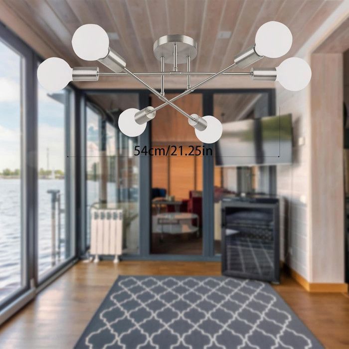 DORLINK 6-flammige LED-Deckenleuchte, moderner Retro-Stil aus Chrommetall für Wohnzimmer, Schlafzimmer, Küche, Bar, Café (Leuchtmittel nicht enthalten)