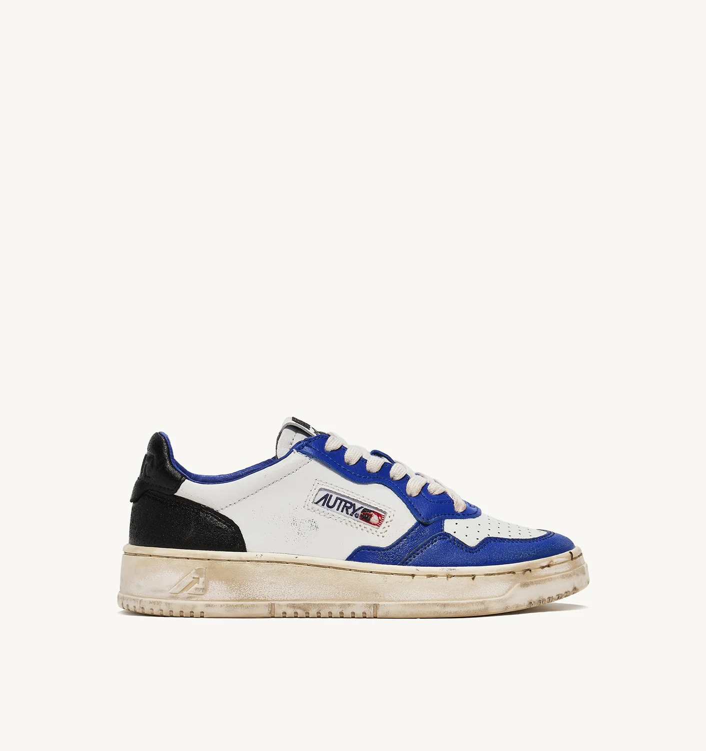 Adidași vintage Medalist Low din piele albă, albastră și neagră