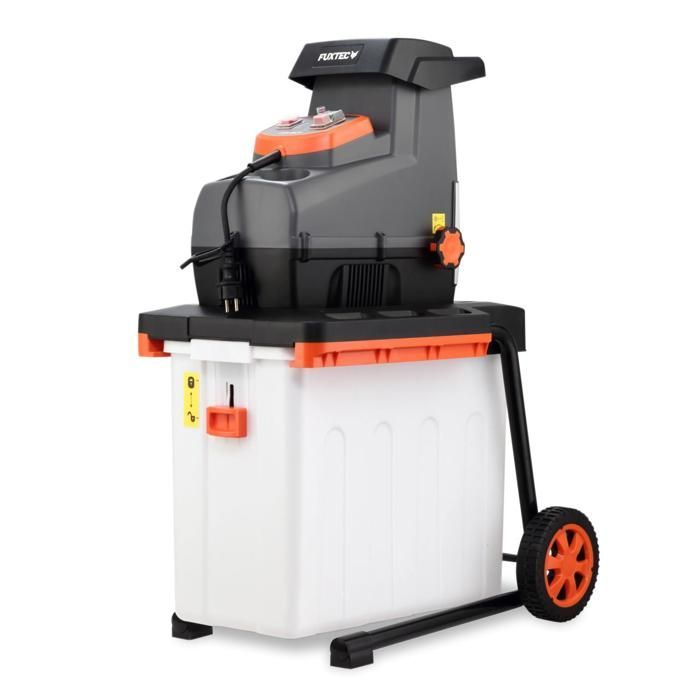 Trituradora eléctrica de jardín FUXTEC FX-EGH2800B de 2800 W, caja recolectora de 60 L, capacidad de corte de ramas de 44 mm de diámetro, IPX4
